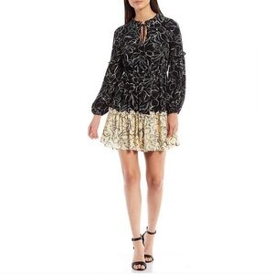 NWOT Laundry by Shelli Segal  Black and cream Ruffle Trim floral dress size 8